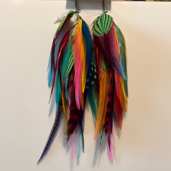 Handmade feather earrings- three tier - Picture 1 of 4